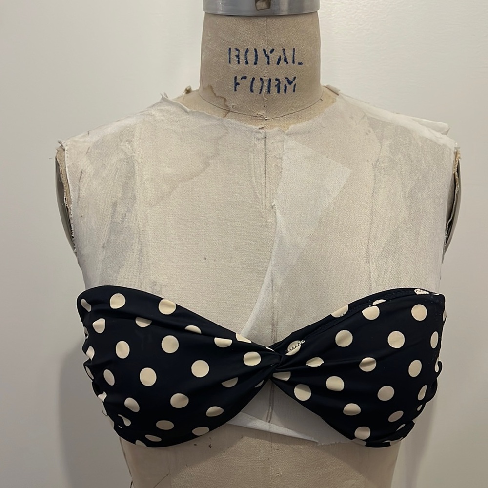 J. Crew Navy with white polka dots strapless bikini top M
